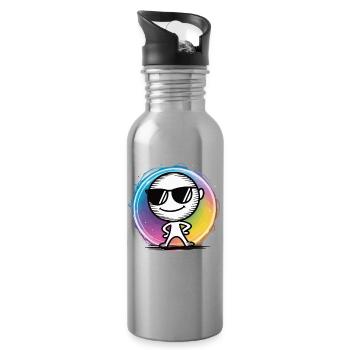 Cool T-Shirt with Sunglasses - Pop Art Gift - Water bottle with straw - silver - Right