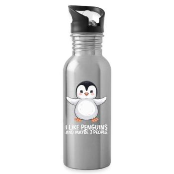 Penguin Humor Saying I Like Penguins - Water bottle with straw - silver - Right