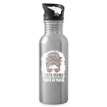 Zwillingsmama: Zweimal gesegnet - Water bottle with straw - silver - Right