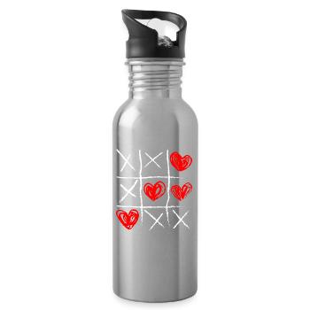 Herz-Tic-Tac-Toe-Skizze - Trinkflasche mit integriertem Trinkhalm - Lightsilver - Rechts