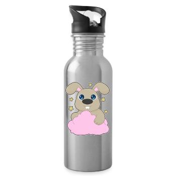 Bunny Clouds - Water bottle with straw - silver - Right