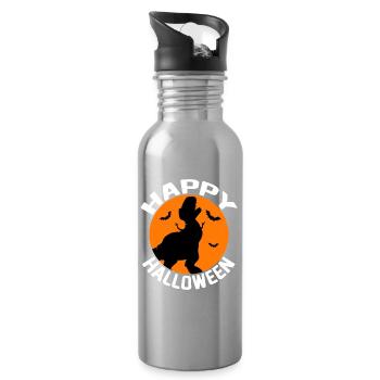 Frohes Halloween Dino Silhouette - Trinkflasche mit integriertem Trinkhalm - Lightsilver - Rechts
