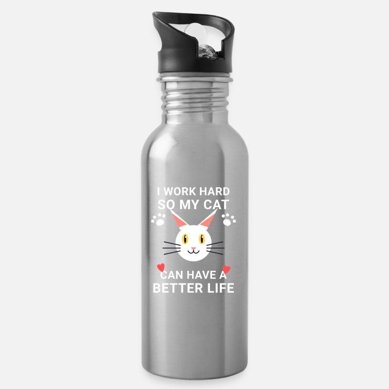 Katzenleben Motivations-Tee - Trinkflasche mit integriertem Trinkhalm - Lightsilver