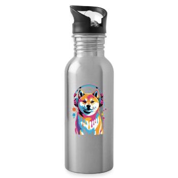 Chien Shiba Inu avec un casque - Gourde avec paille intégrée - argent clair - Droite