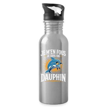 Dauphin Cadeau humour personnalisé - Gourde avec paille intégrée - argent clair - Droite