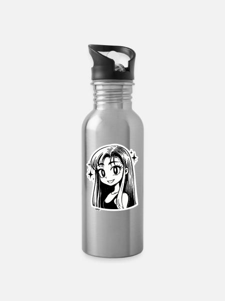 Manga-Mädchen-Porträt - Trinkflasche mit integriertem Trinkhalm - Lightsilver