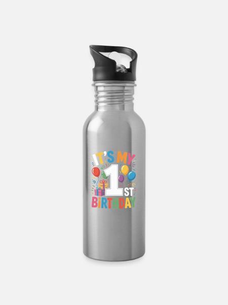 1st birthday - Trinkflasche mit integriertem Trinkhalm - Lightsilver