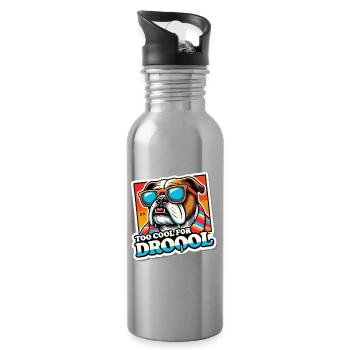 Too Cool For Drool Funny Bulldog - Water bottle with straw - silver - Right