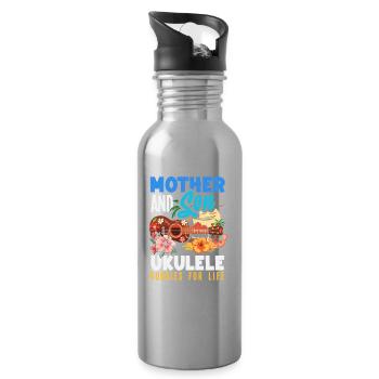 Mère et fils amis de ukulélé pour la vie - Gourde avec paille intégrée - argent clair - Droite