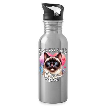 Siamkatze Liebe - Trinkflasche mit integriertem Trinkhalm - Lightsilver - Rechts