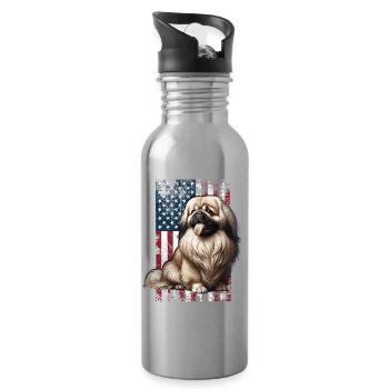 Pekingese US Pekinese - Water bottle with straw - silver - Right