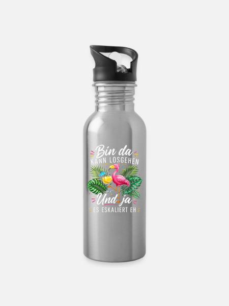 Bin da Eskaliert Flamingo Sommer - Trinkflasche mit integriertem Trinkhalm - Lightsilver