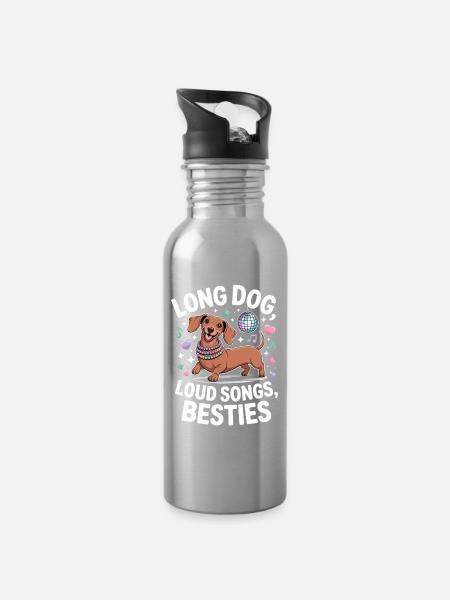 Dackel Disco - Trinkflasche mit integriertem Trinkhalm - Lightsilver