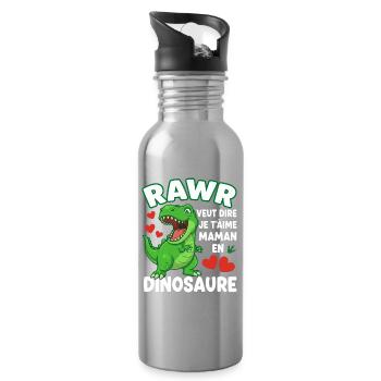 Rawr Je t'aime Maman Dinosaure Mignon - Gourde avec paille intégrée - argent clair - Droite