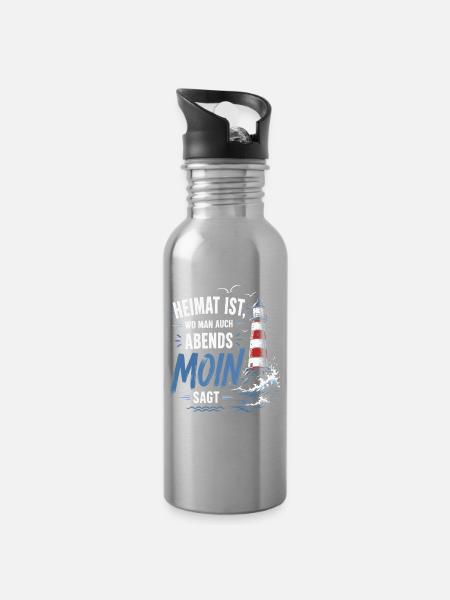 Heimat Moin Abend Leuchtturm - Trinkflasche mit integriertem Trinkhalm - Lightsilver