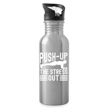 Gym Junkies Push-Up Stress Out Calisthenics - Water bottle with straw - silver - Right