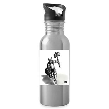Wikingerkrieger mit Hammer auf dem Marsch - Trinkflasche mit integriertem Trinkhalm - Lightsilver - Rechts