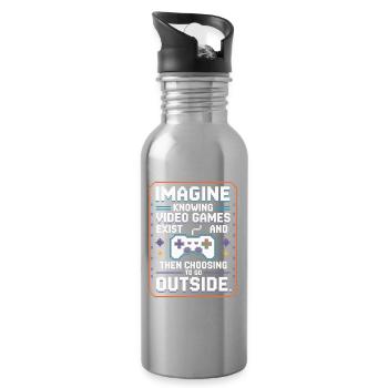 Imagine Video Games Exist PC Gamer Gaming Zocker - Trinkflasche mit integriertem Trinkhalm - Lightsilver - Rechts
