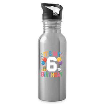 6th birthday - Water bottle with straw - silver - Right
