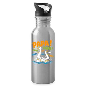 Möwen: Papa auf Felsen, Papa schreit. - Trinkflasche mit integriertem Trinkhalm - Lightsilver - Rechts