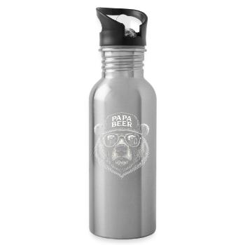 Papa Beer Father Bear Beer Humor Gift Idea - Water bottle with straw - silver - Right