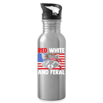 Patriotic Raccoon American Flag Trash Panda - Water bottle with straw - silver - Right