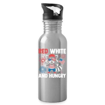Patriotic Raccoon American Flag Trash Panda - Water bottle with straw - silver - Right