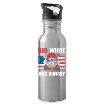 Patriotic Raccoon American Flag Trash Panda - Water bottle with straw - silver - Right