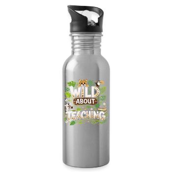 Enseignant Sauvagement Passionné – Thème Jungle - Gourde avec paille intégrée - argent clair - Droite