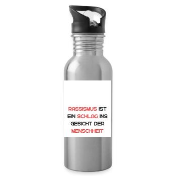 Gegen Rassismus: Ein Schlag ins Gesicht - Trinkflasche mit integriertem Trinkhalm - Lightsilver - Rechts