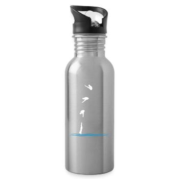 Tauchende Silhouette über Meereswellen - Trinkflasche mit integriertem Trinkhalm - Lightsilver - Rechts