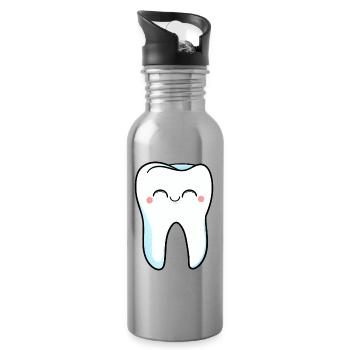 Smiling Tooth Cartoon Charm - Water bottle with straw - silver - Right