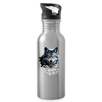 Wolf Strength is Born in Solitude - Water bottle with straw - silver - Right