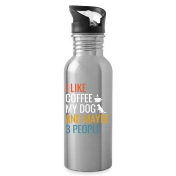 Ich mag Kaffee, meinen Hund und vielleicht drei Leute - Trinkflasche mit integriertem Trinkhalm - Lightsilver - Rechts