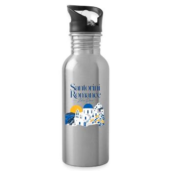 Romance Gift, Santorini Romance Blue Dome Escape - Trinkflasche mit integriertem Trinkhalm - Lightsilver - Rechts