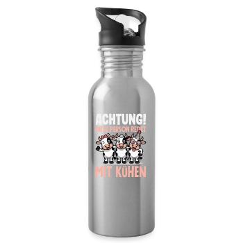 Achtung Diese Person Redet Mit Kühen Bauer Kuh - Trinkflasche mit integriertem Trinkhalm - Lightsilver - Rechts