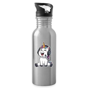 Unicorn Singing Listening to Music - Water bottle with straw - silver - Right
