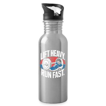 Lift Heavy Run Fast Gym Kraftsport Workout Fitness - Trinkflasche mit integriertem Trinkhalm - Lightsilver - Rechts