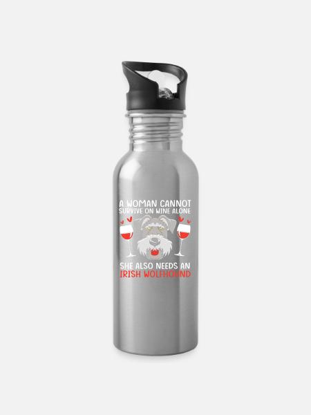 Irischer Wolfshund - Trinkflasche mit integriertem Trinkhalm - Lightsilver