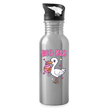 Gender Reveal Big Sister Baby Shower Team Pink Mom - Water bottle with straw - silver - Right