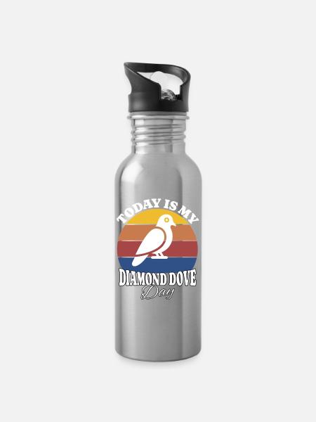 Diamanttaube Diamond Dove - Trinkflasche mit integriertem Trinkhalm - Lightsilver