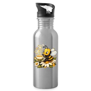Biene Honig Imker Honigwabe Blumen Wiese Insekt - Trinkflasche mit integriertem Trinkhalm - Lightsilver - Rechts