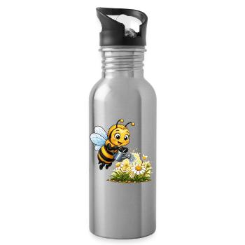 Biene Honig Imker Honigwabe Blumen Wiese Insekt - Trinkflasche mit integriertem Trinkhalm - Lightsilver - Rechts