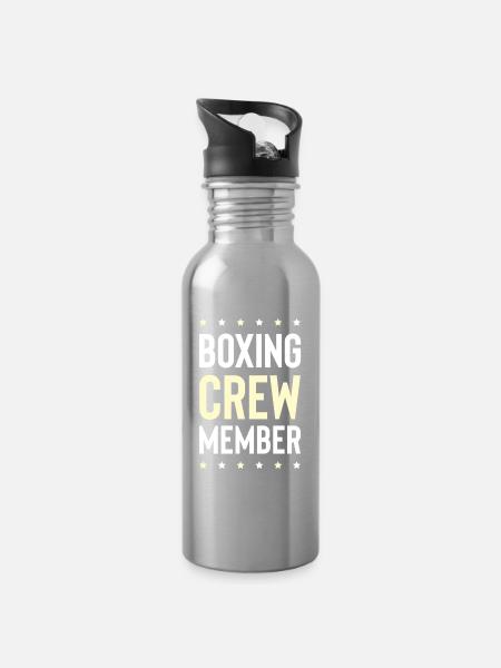 Boxing Crew - Trinkflasche mit integriertem Trinkhalm - Lightsilver