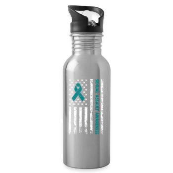 Teal Ribbon Sexual Assault Awareness American flag - Water bottle with straw - silver - Right