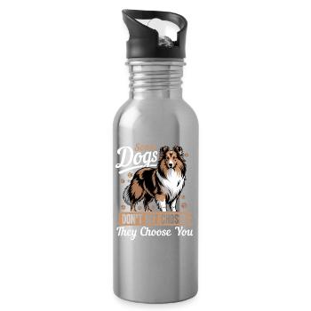 Shetland Sheepdog Sheltie Dog Breed - Water bottle with straw - silver - Right