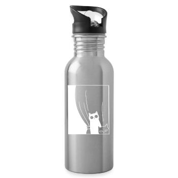 Black and White Cats - Water bottle with straw - silver - Right