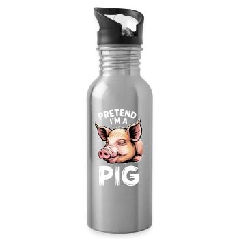 Pig Sayings Pig Funny Pigs Gift - Water bottle with straw - silver - Right