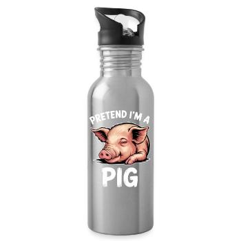Pig Sayings Pig Funny Pigs Gift - Water bottle with straw - silver - Right