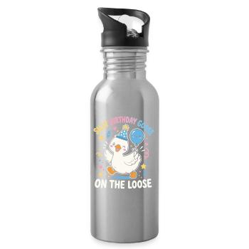 Crazy Birthday Goose - Water bottle with straw - silver - Right